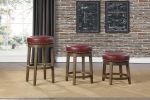 Round Swivel Counter Height Stools Set of 2, Red Faux Leather 360-degree Swivel Seat Nailhead Trim Solid Wood Frame Brown Finish Furniture
